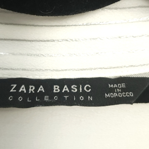 Zara Button Down Blouse with Convertible Sleeves in White with Silver Strips - Picture 6 of 6